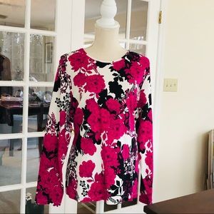 Women’s Plus 1X Croft & Barrow 100% Cotton Pink Black Floral Print Blouse Top